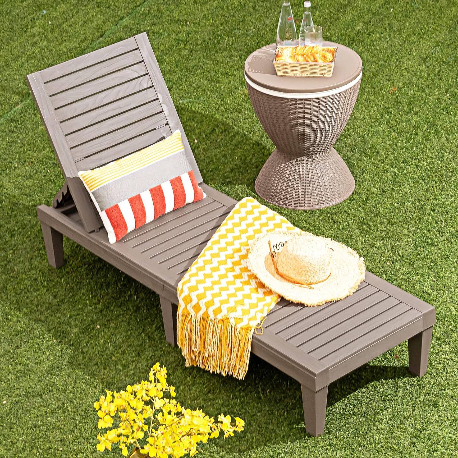 Angle. Yardgrace - Lightweight Outdoor Chaise Lounge Chair with Adjustable Backrest, 5 Reclining Positions for Patio, Pool, Beach - Brown.