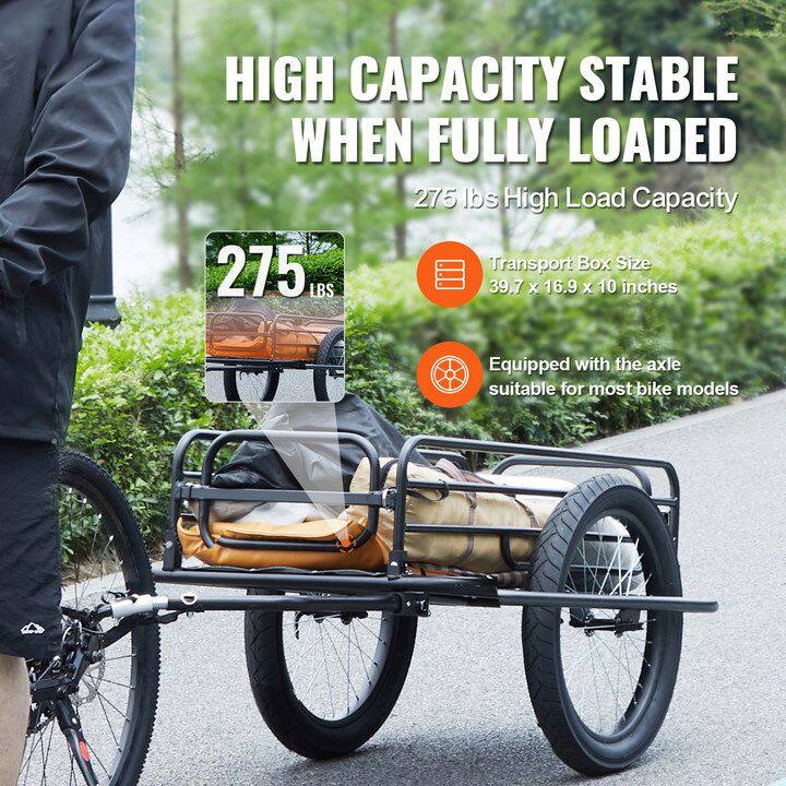 HIGH CAPACITY STABLE WHEN FULLY LOADED  
275 lbs High Load Capacity  
Transport Box Size: 39.7 x 16.9 x 10 inches  
Equipped with the axle suitable for most bike models
