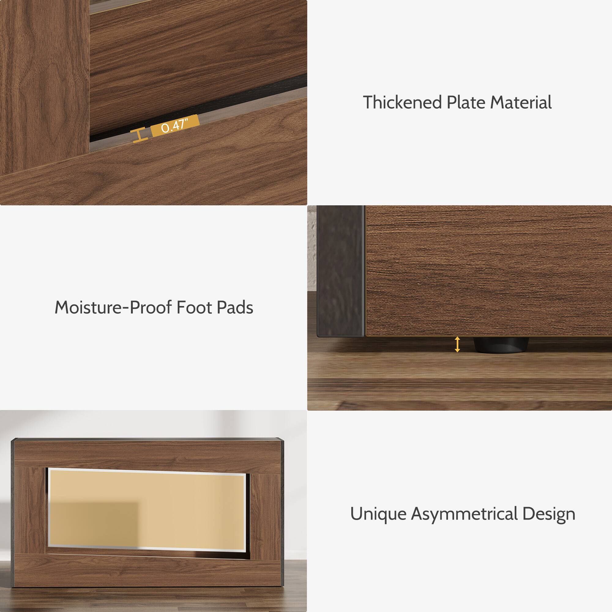 0.47" Thickened Plate Material Moisture-Proof Foot Pads Unique Asymmetrical Design