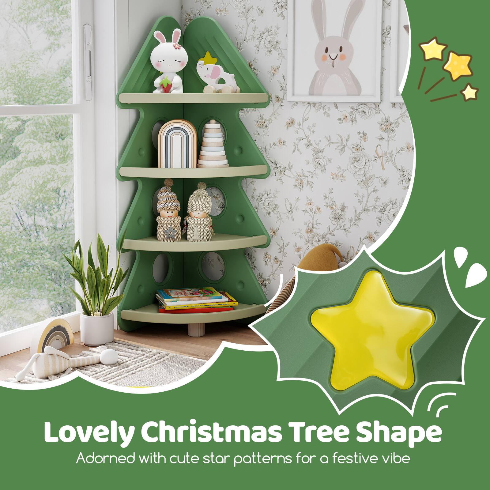 Lovely Christmas Tree Shape  
Adorned with cute star patterns for a festive vibe