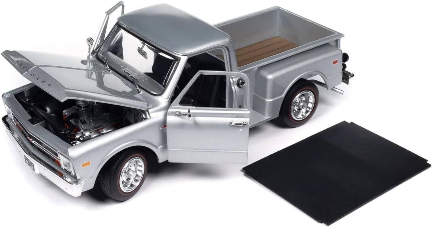 Alt View 1. PopMarket - Auto World 1968 Chevy C10 Pickup Stepside - Silver Custom 1/18 Scale Diecast   - COLLECTIBLES - Multicolor.