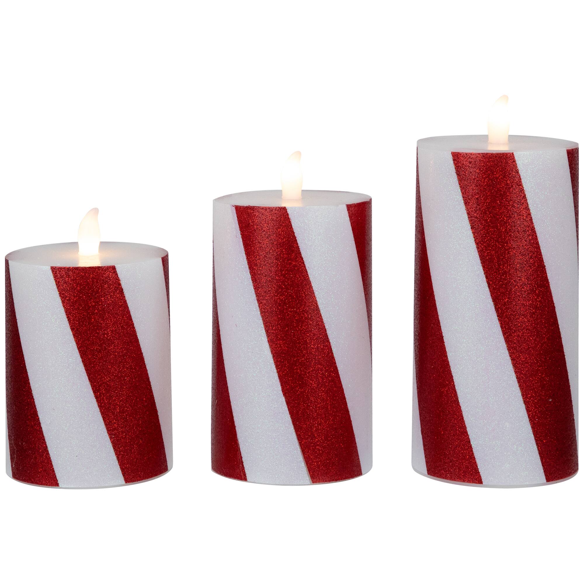Alt View 5. Northlight - LED Flameless Flickering Candy Cane Wax Pillar Christmas Candles - 6" - Set of 3 - Red.