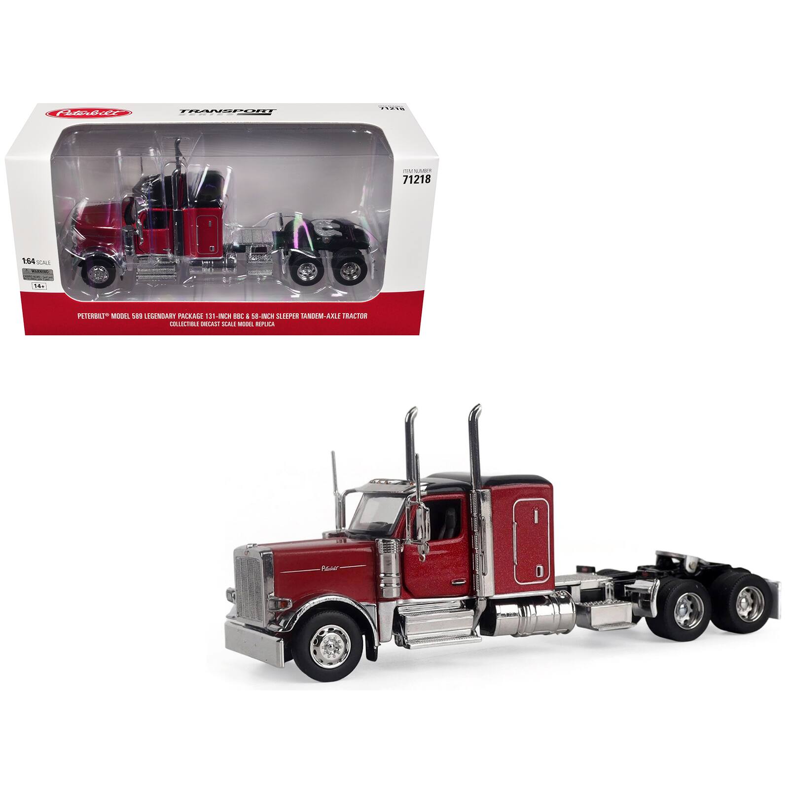 P8Rr THANKS PTU1E MUSAB I e 71218 1 1:64 SCALE 1. PETERBILT MODEL 589 LEGENDARY PACKAGE 131-INCH BBC & 58-INCH SLEEPER TANDEM-AXLE TRACTOR COLLECTIBLE HOBBY SCALE MODEL REPLICA