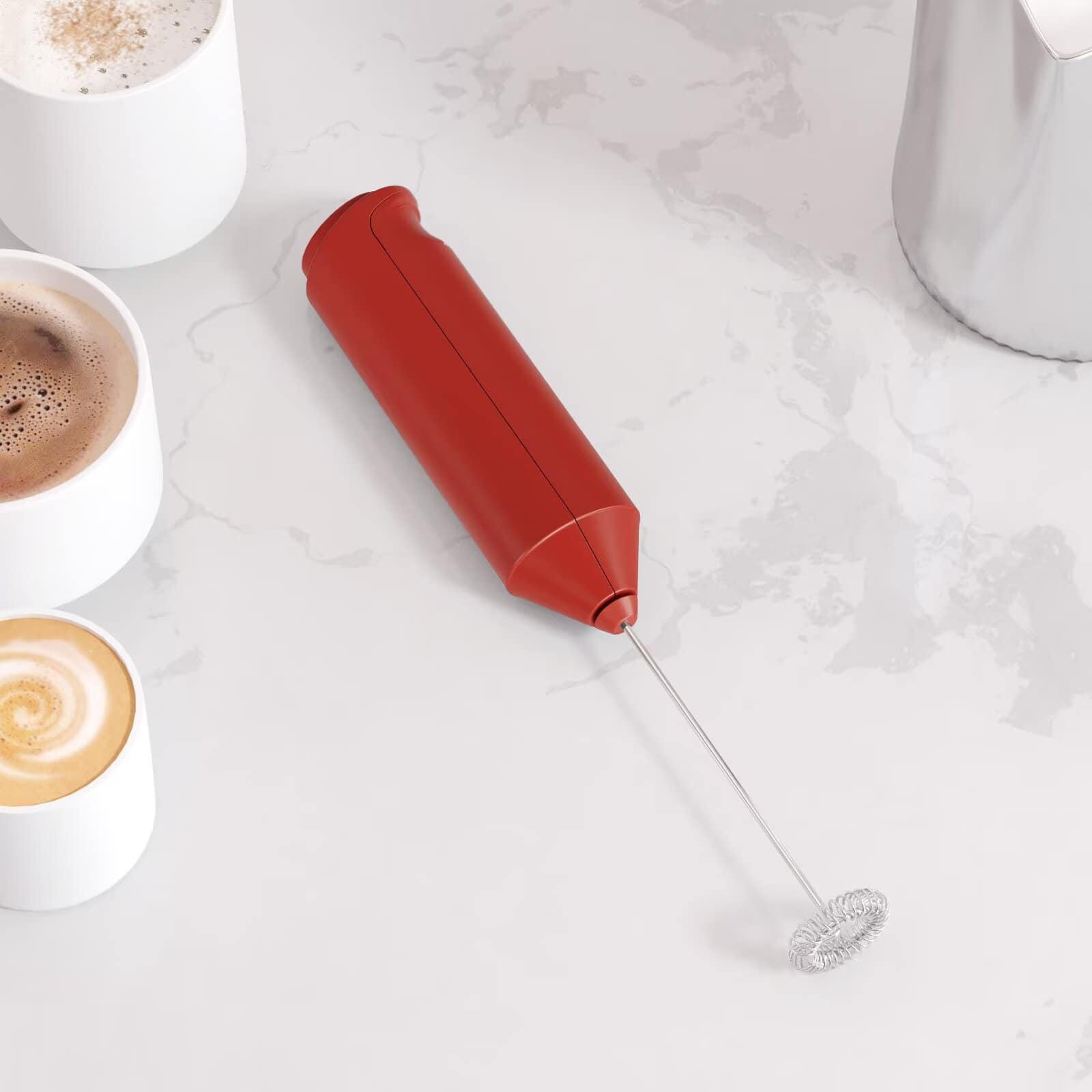 Tooloton - Handheld Milk Frother, Mini Foam Maker for Coffee, Matcha and Hot Chocolate, Stand Not Included - Red