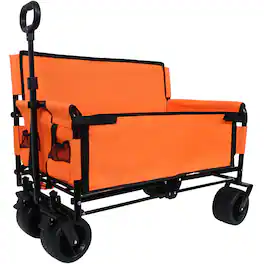 Loheer - 3-in-1 Folding Wagon Cart with Seat, Heavy Duty Utility Wagon 500lbs Capacity All Terrain Beach Cart, Orange