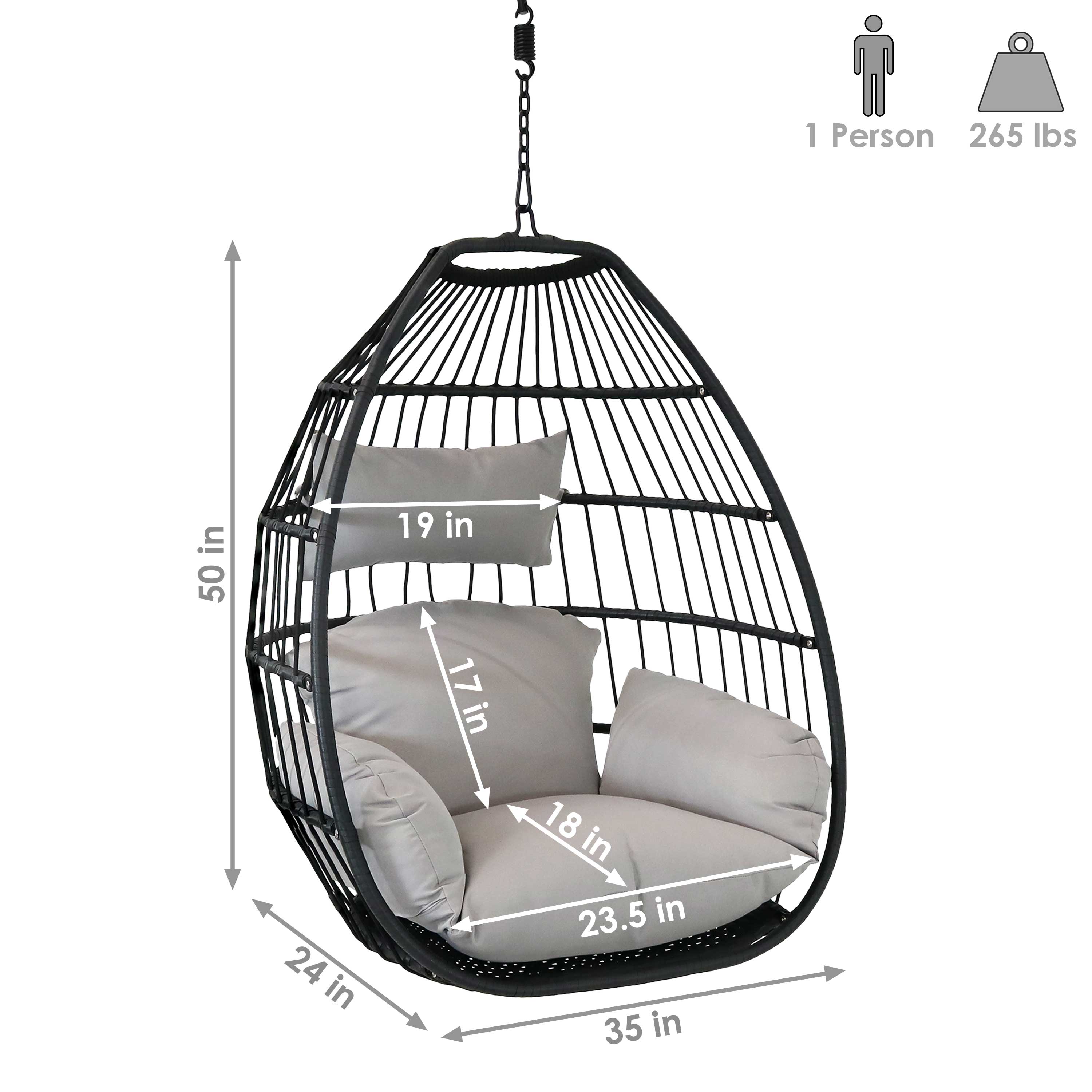 1 Person  
265 lbs  

50 in  
19 in  
24 in  
17 in  
18 in  
23.5 in  
35 in