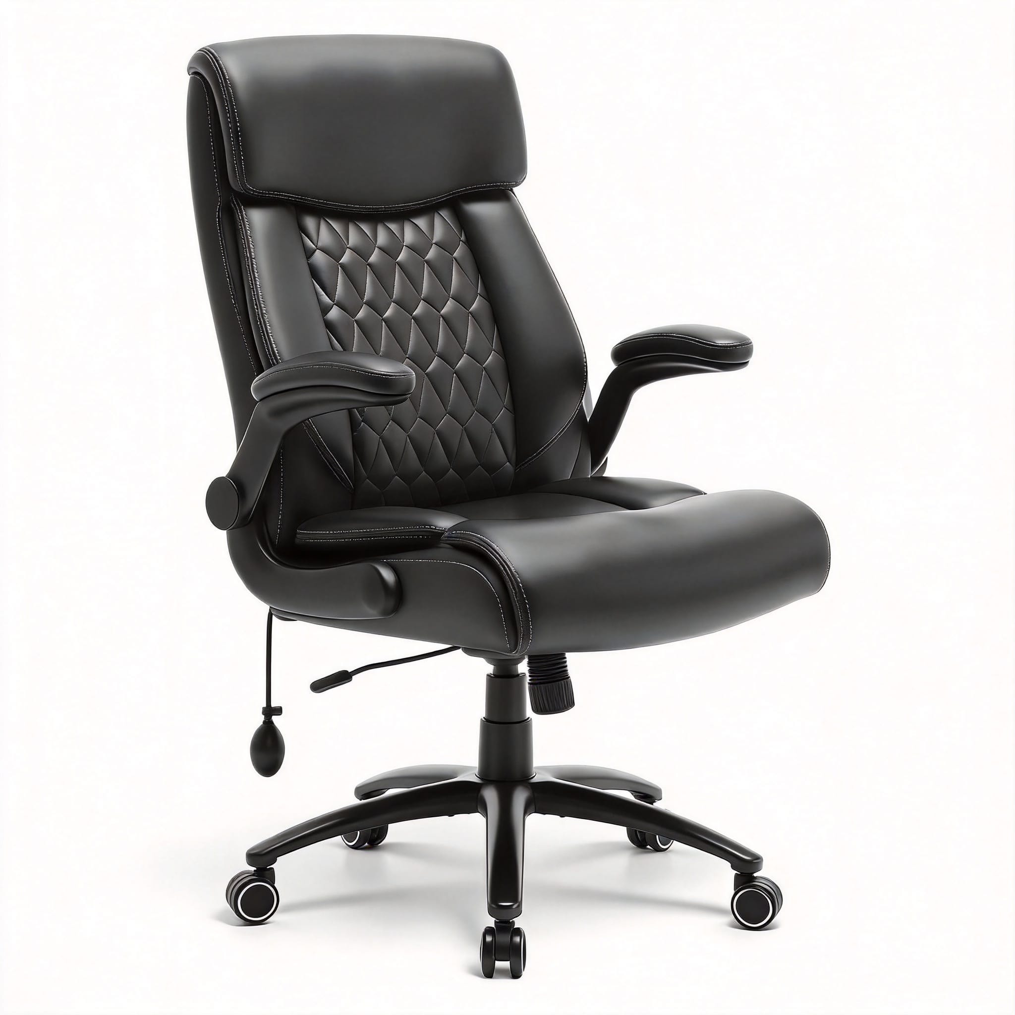 Frangdom - Heavy Duty Executive Chair Flip Arms Lumbar Tilt High Back - Black 500lbs Big Tall Office Chair