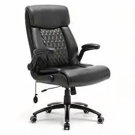 Frangdom - Heavy Duty Executive Chair Flip Arms Lumbar Tilt High Back - Black 500lbs Big Tall Office Chair