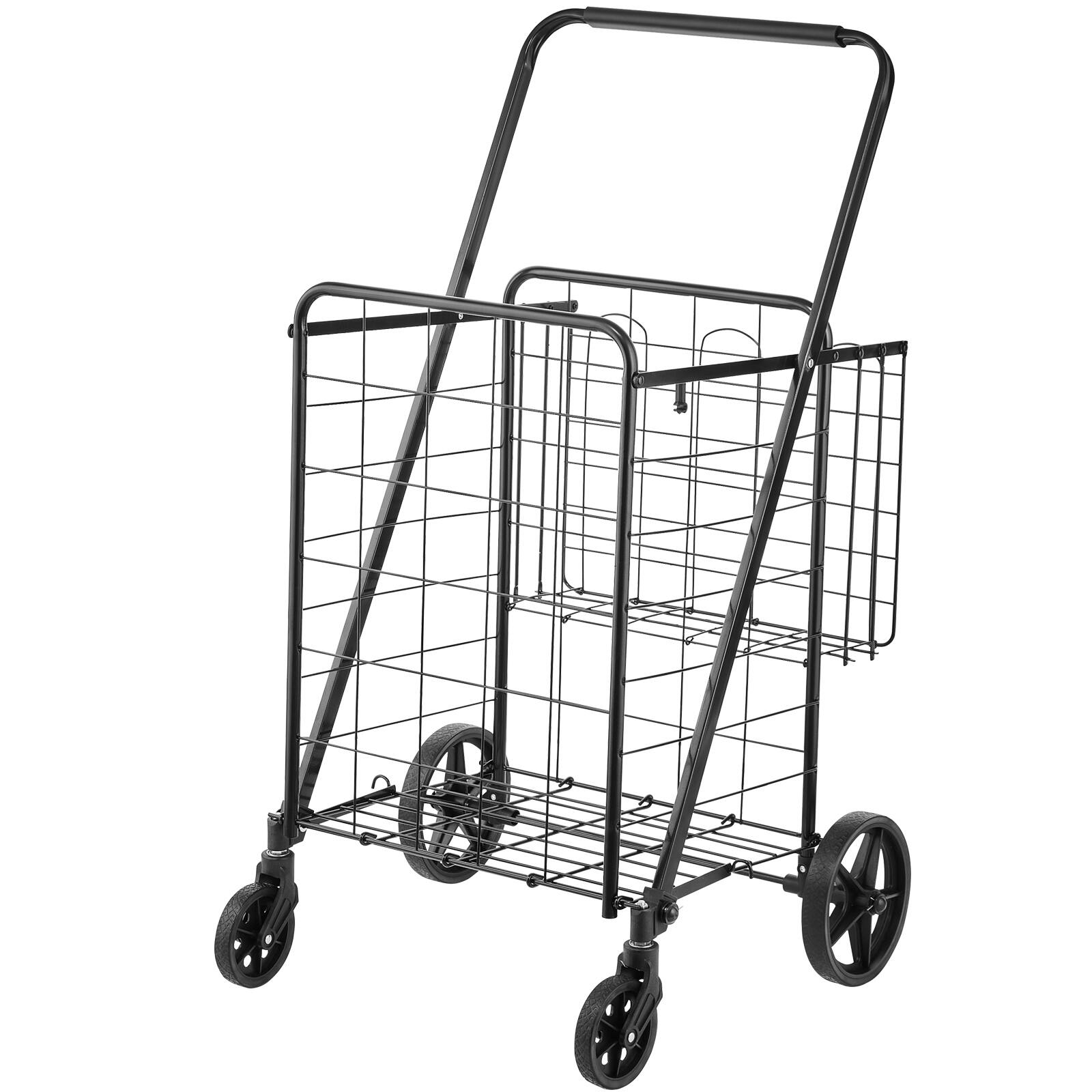 Alt View 5. VEVOR - Folding Shopping Cart, Jumbo Grocery Cart with Double Baskets, 360° Swivel Wheels, Heavy Duty Utility Cart - Black.