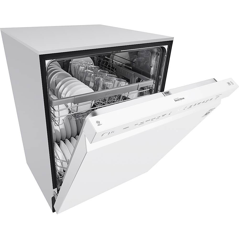 Angle View: LG - 24" Front-Control Built-In Dishwasher with Stainless Steel Tub, QuadWash, 48 dBa - White