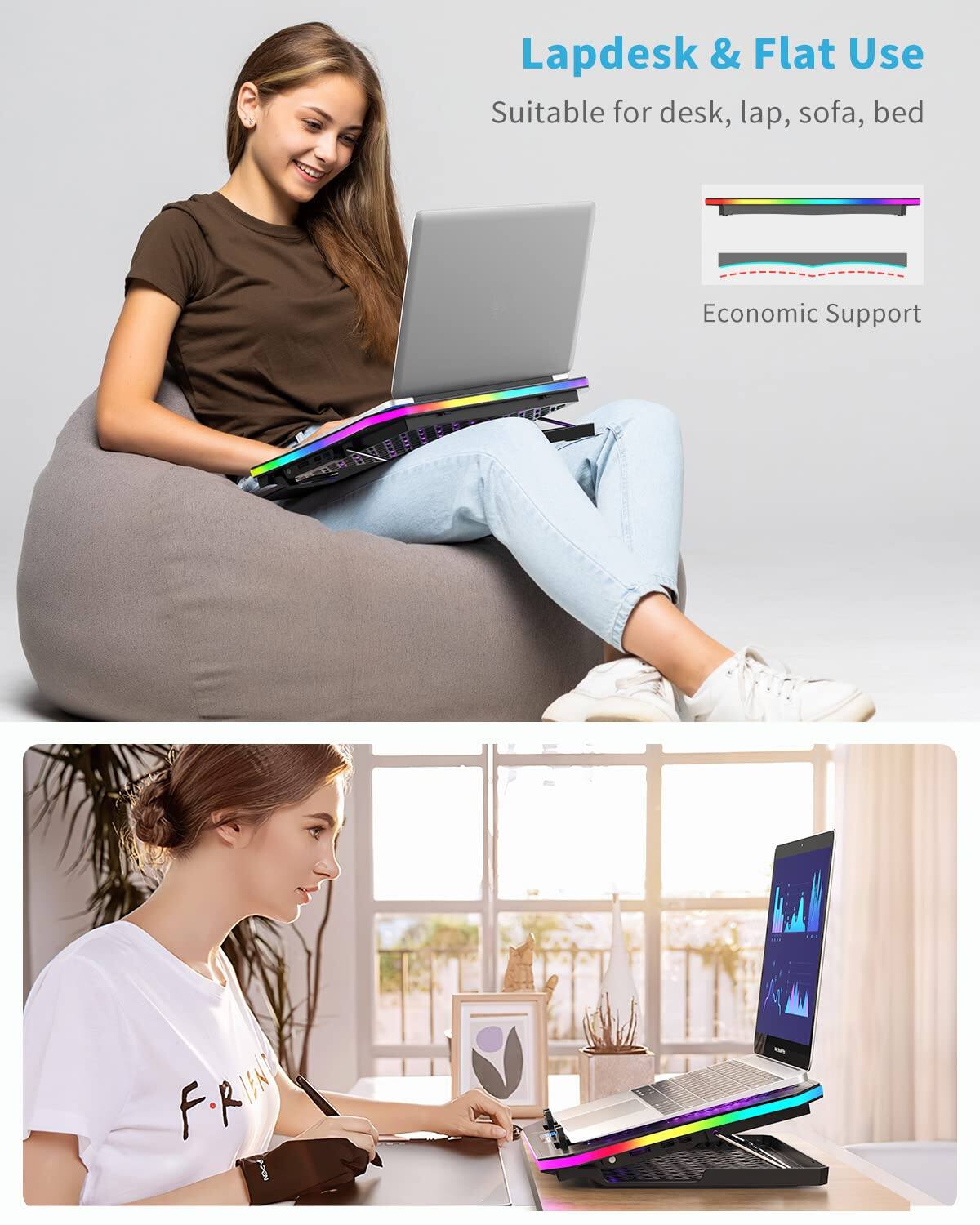 Lapdesk & Flat Use  
Suitable for desk, lap, sofa, bed  
Economic Support