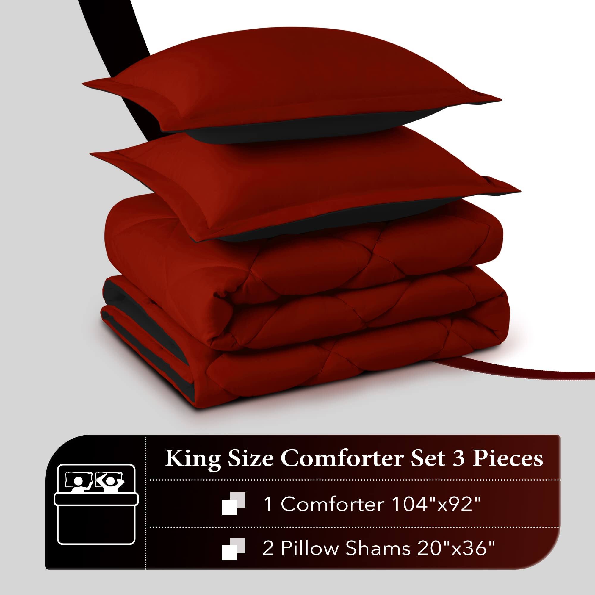 King Size Comforter Set 3 Pieces  
1 Comforter 104"x92"  
2 Pillow Shams 20"x36"