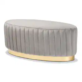 Baxton Studio - Kirana Glam and Luxe Velvet Fabric Upholstered and Gold PU Leather Ottoman - Grey/gold