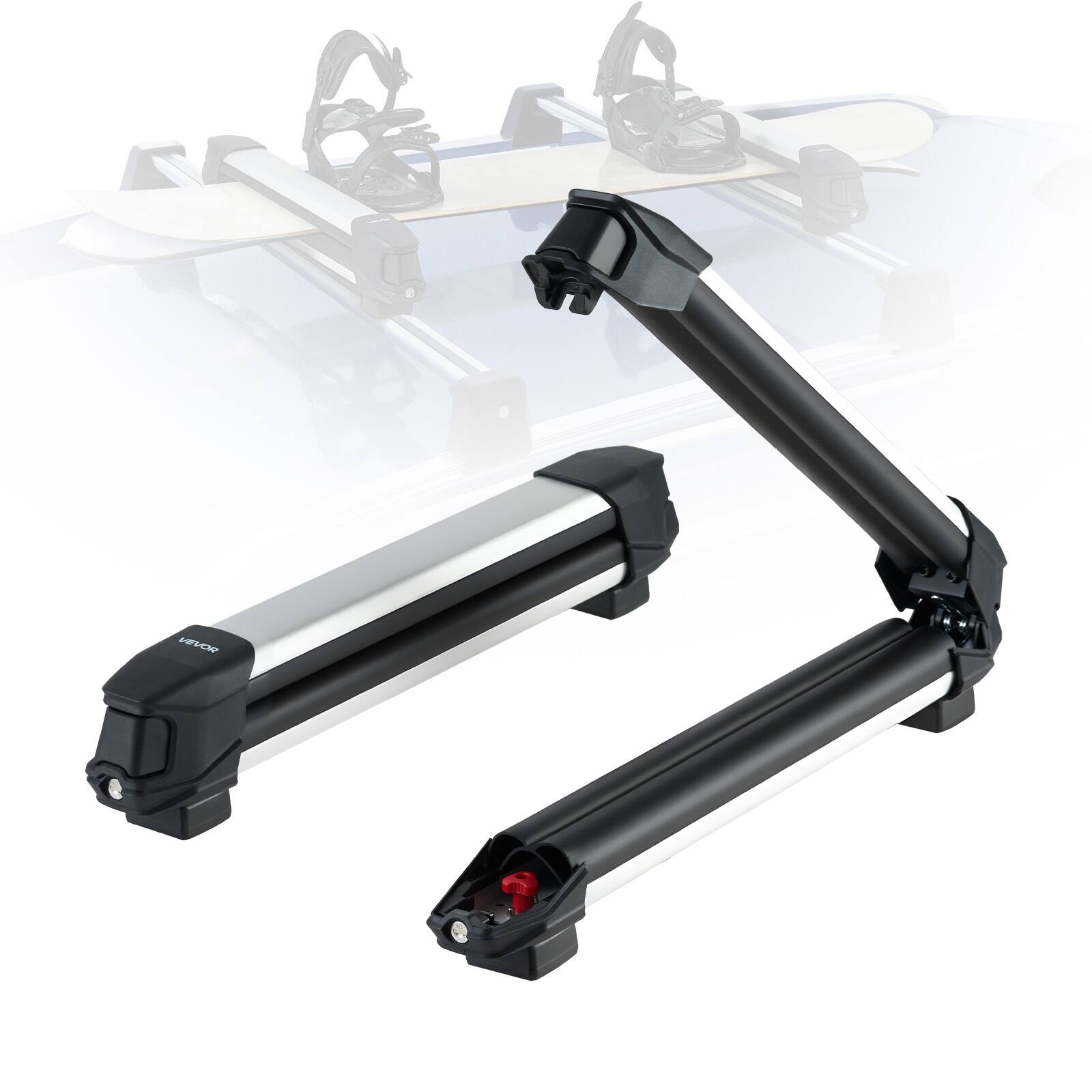Front. VEVOR - Ski & Snowboard Roof Rack, Carry up to 4 Pairs of Skis or 2 Snowboards, 2 PCS Aluminum Universal Car Roof Rack - Black.