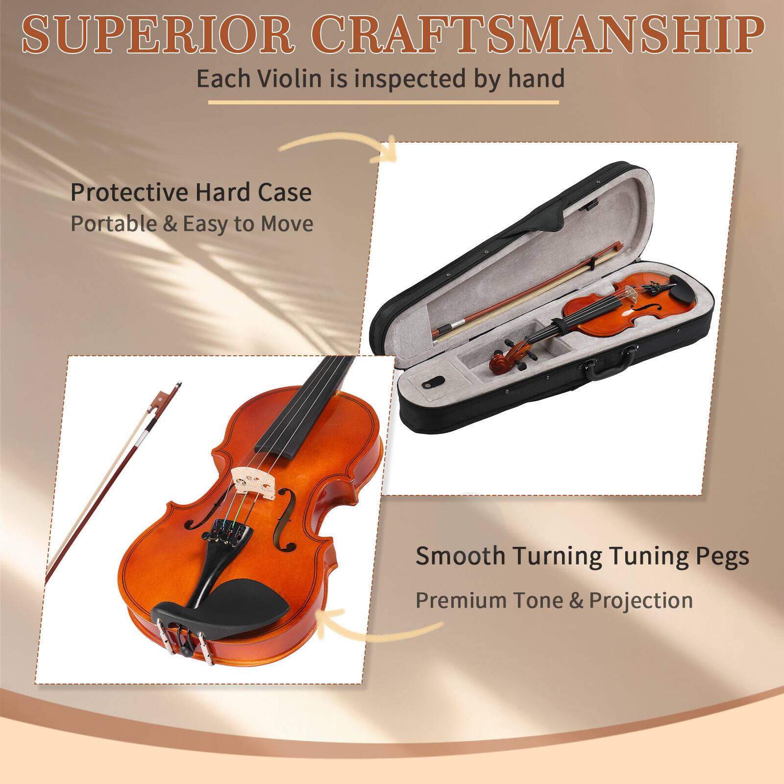 Alt View 3. Winado - 4/4 Natural Maple Wood Acoustic Violin Fiddle Set Row Rosin Gift.