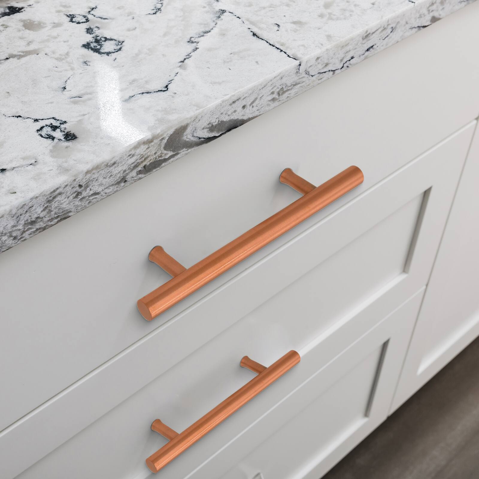 Alt View 2. Akicon - Akicon Solid Brass 3-3/4 Inch Hole Center Kitchen Cabinet Handles Drawer Pulls 5-Pack in Copper - Copper.
