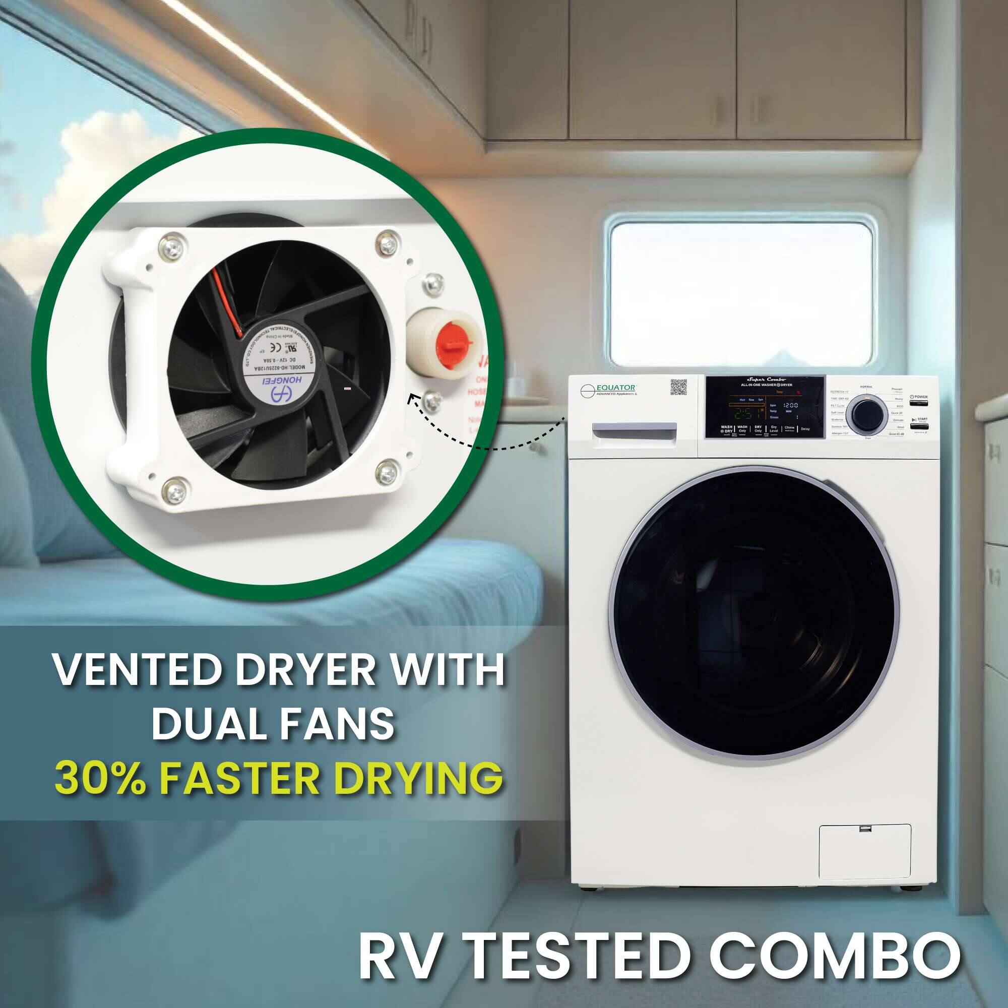 VENTED DRYER WITH DUAL FANS  
30% FASTER DRYING  
RV TESTED COMBO