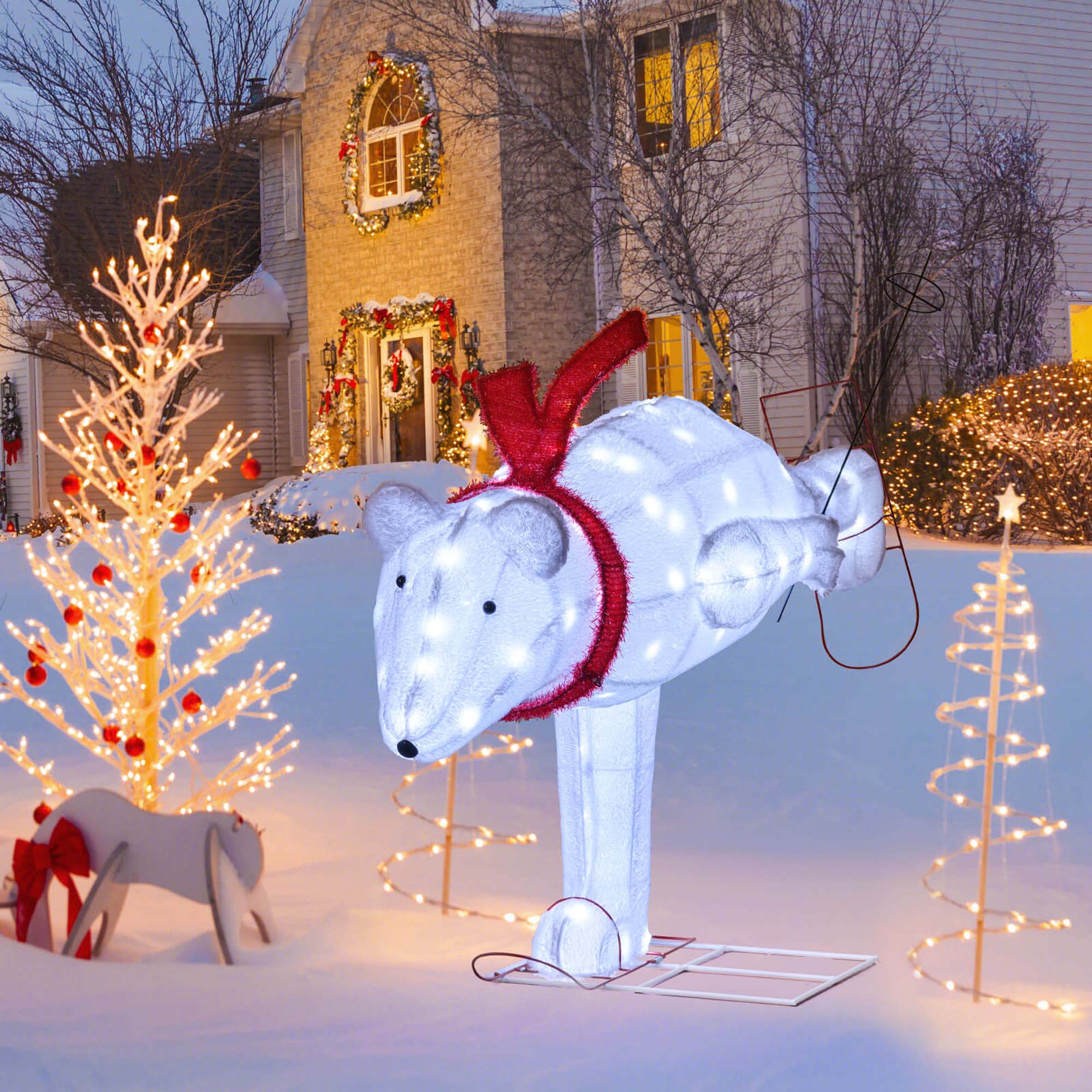 Alt View 3. Costway - Costway 4.5 FT Christmas Skiing Polar Bear with 80 LED Lights Ground Stakes & Zip Ties - White.
