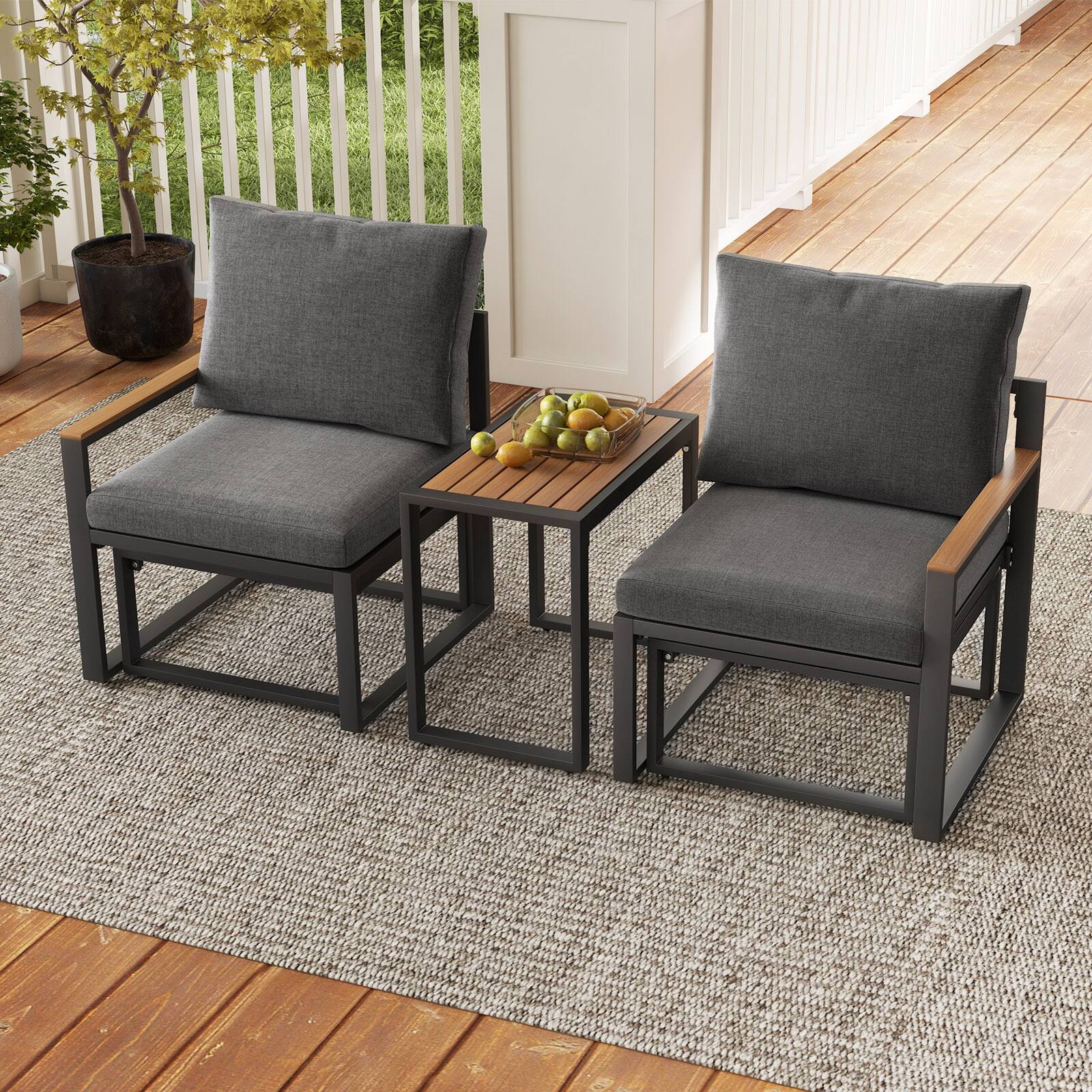 Angle. SlickBlue - 5 Pieces Patio Conversation Set with Aluminum Frame and Cushioned Seating - Grey.