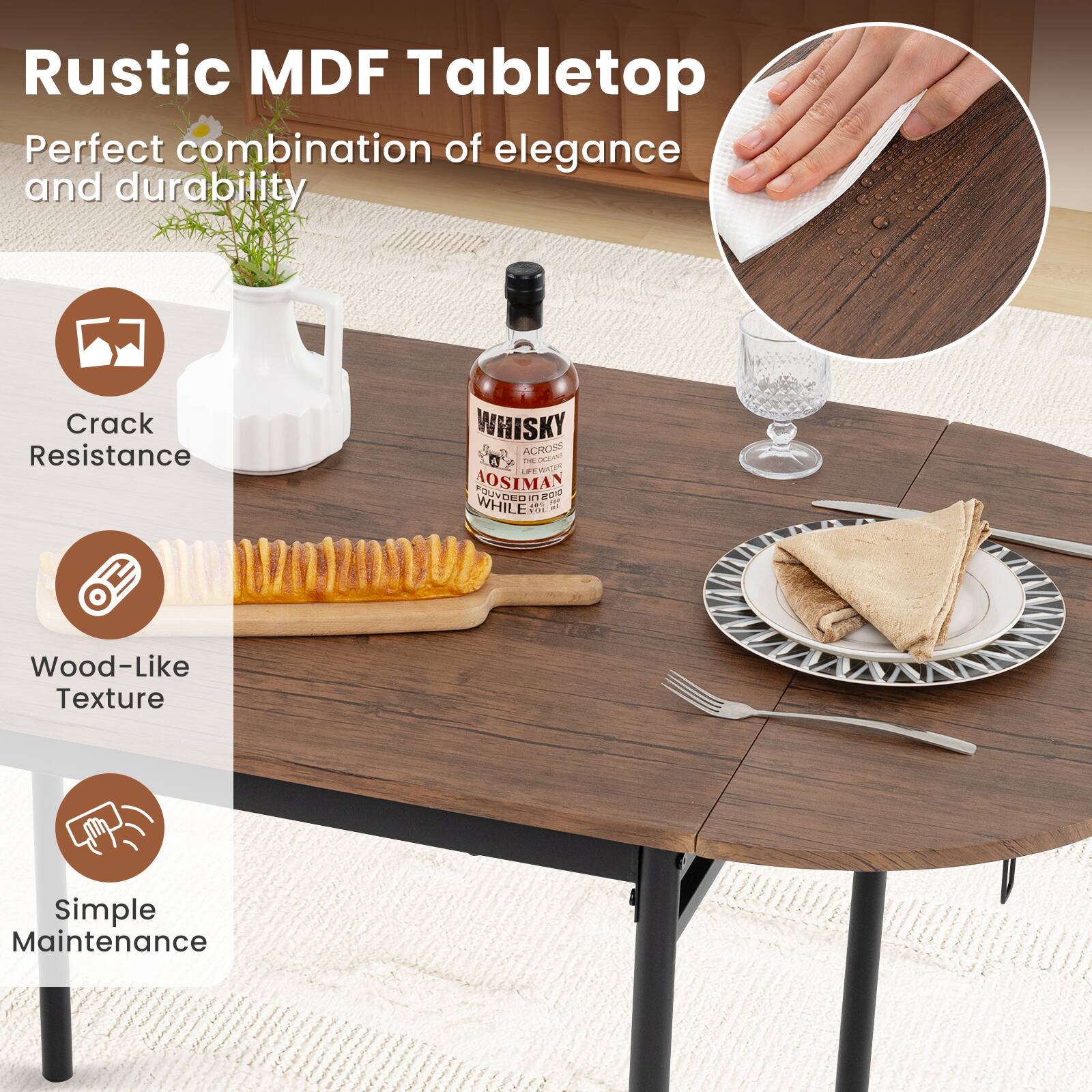 Rustic MDF Tabletop  
Perfect combination of elegance and durability  

- Crack Resistance  
- Wood-Like Texture  
- Simple Maintenance