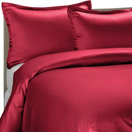 Front. Home Collection - Brielle Home 100% Premium 250 TC Modal Sateen Duvet Cover Set 108" x 98" and Two 20" x 26" Shams Set Full/Queen Red - Red.