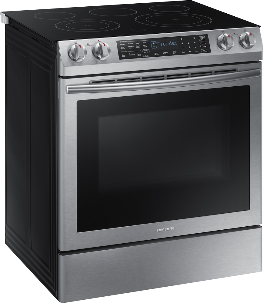 Angle View: Samsung - 5.8 Cu. Ft. Electric Self-Cleaning Slide-In Range with Convection - Stainless steel