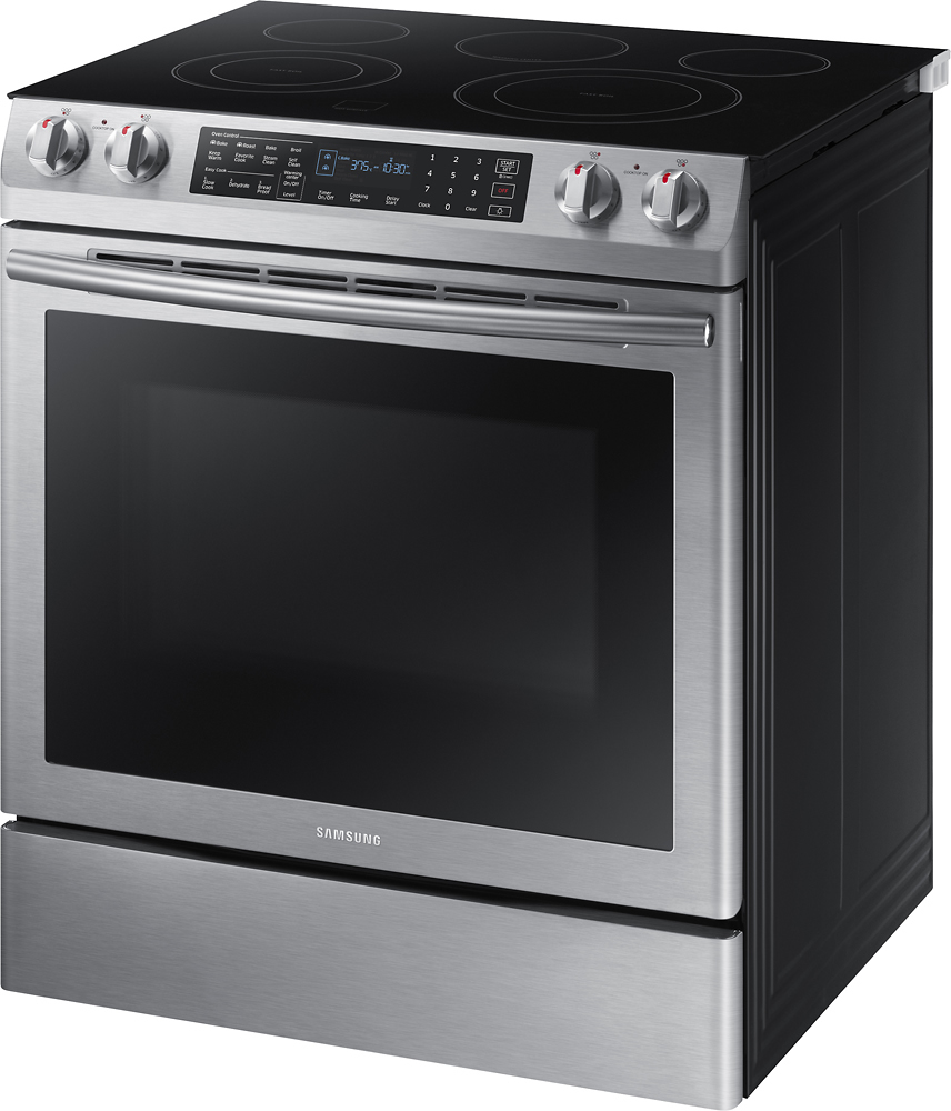 Left View: Samsung - 5.8 Cu. Ft. Electric Self-Cleaning Slide-In Range with Convection - Stainless steel