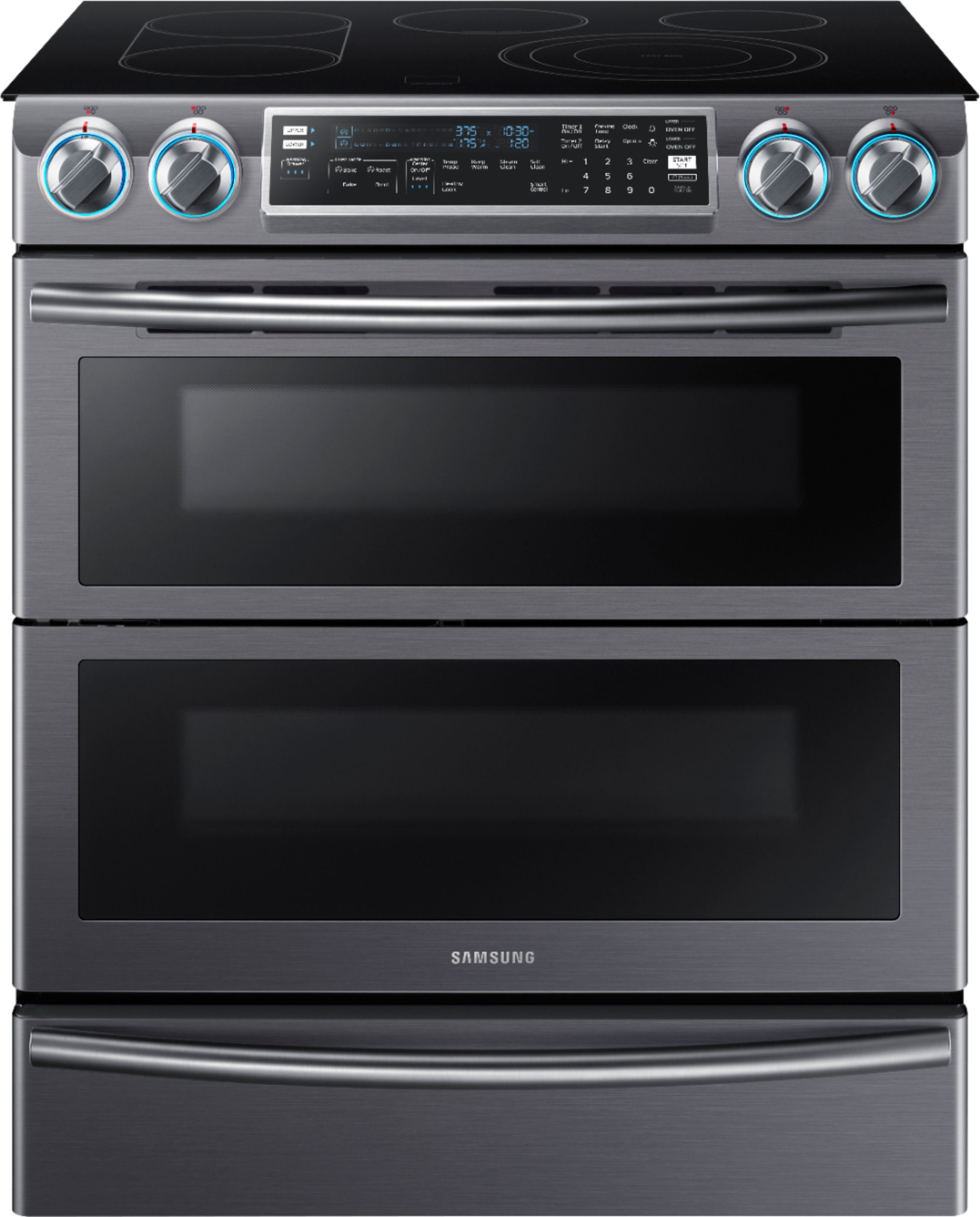 Samsung Flex Duo 5.8 Cu. Ft. Self-Cleaning Slide-In Gas Convection Samsung Flex Duo Electric Range Black Stainless Steel