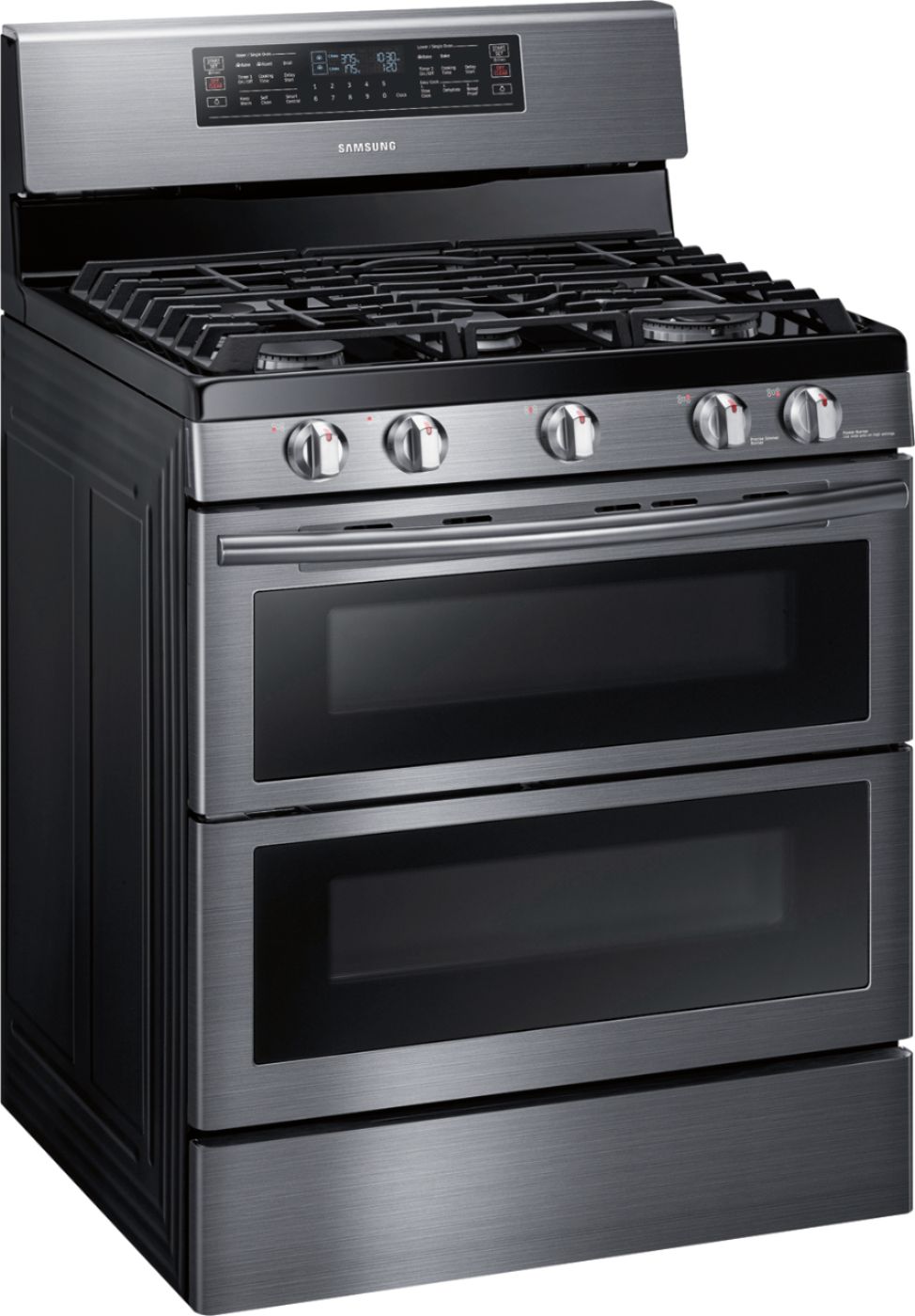 Angle View: Samsung - Flex Duo 5.8 Cu. Ft. Self-Cleaning Freestanding Fingerprint Resistant Gas Convection Range - Black Stainless Steel