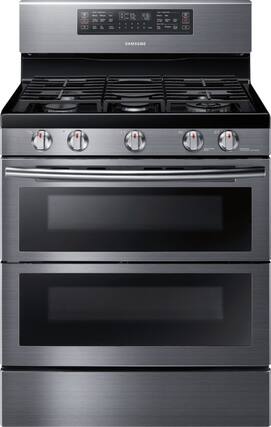 Front. Samsung - Flex Duo 5.8 Cu. Ft. Self-Cleaning Freestanding Fingerprint Resistant Gas Convection Range - Black Stainless Steel.