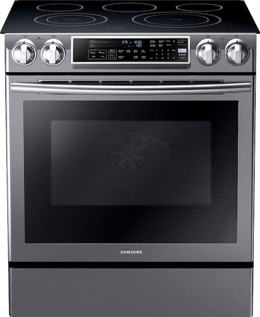 Samsung 5 8 Cu Ft Electric Self Cleaning Fingerprint Resistant Slide In Range With Convection Black Stainless Steel Ne58k9500sg Best Buy