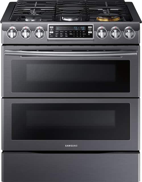Samsung Flex Duo 5 8 Cu Ft Self Cleaning Fingerprint Resistant Slide In Gas Convection Range Black Stainless Steel Nx58k9850sg Best Buy