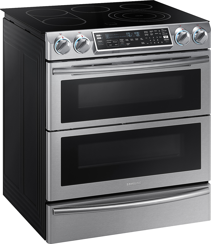 Angle View: Samsung - 5.8 Cu. Ft. Electric Flex Duo Self-Cleaning Slide-In Smart Range with Convection - Stainless steel