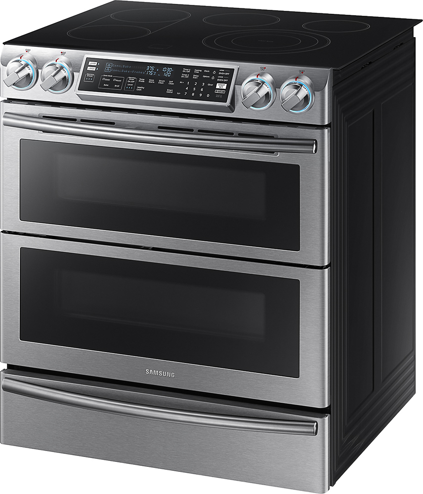 Left View: Samsung - 5.8 Cu. Ft. Electric Flex Duo Self-Cleaning Slide-In Smart Range with Convection - Stainless steel