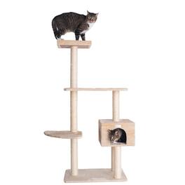 Armarkat - 57Inch Real Wood Cat Tree In With Playhouse And Perch - Beige