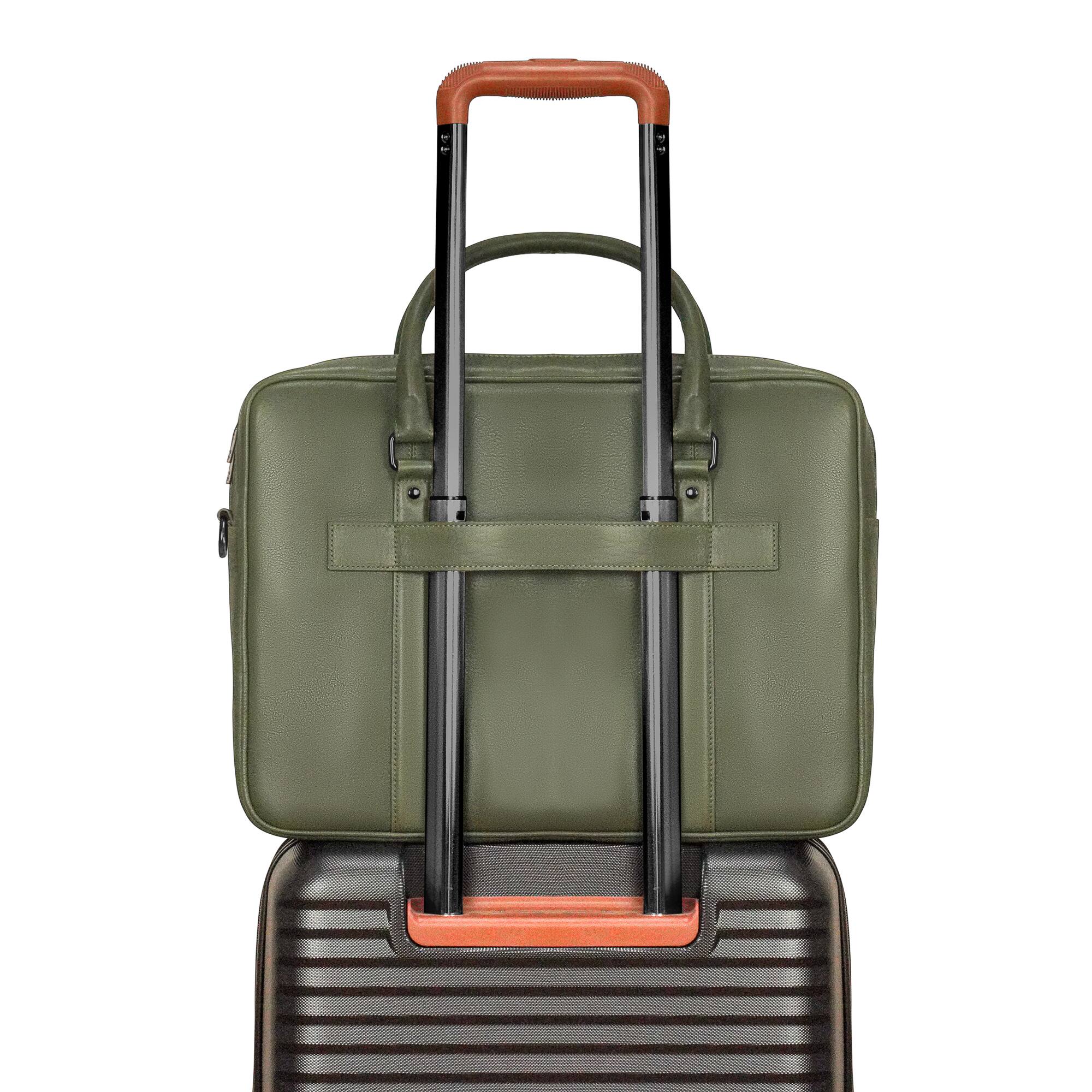 Alt View 1. Champs - Onyx Collection Leather Laptop Briefcase - Khaki.