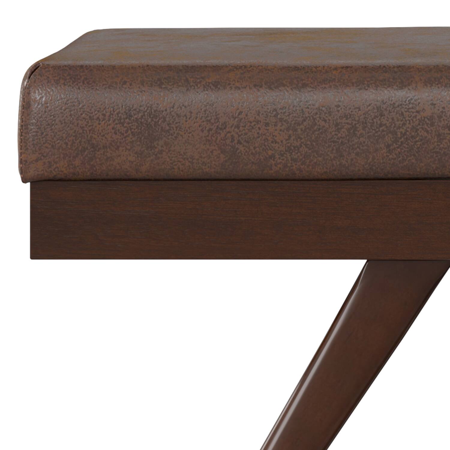 Alt View 5. Simpli Home - Chanelle SOLID HARDWOOD Mid Century Ottoman Bench in Distressed Chestnut Brown - Distressed Chestnut Brown.