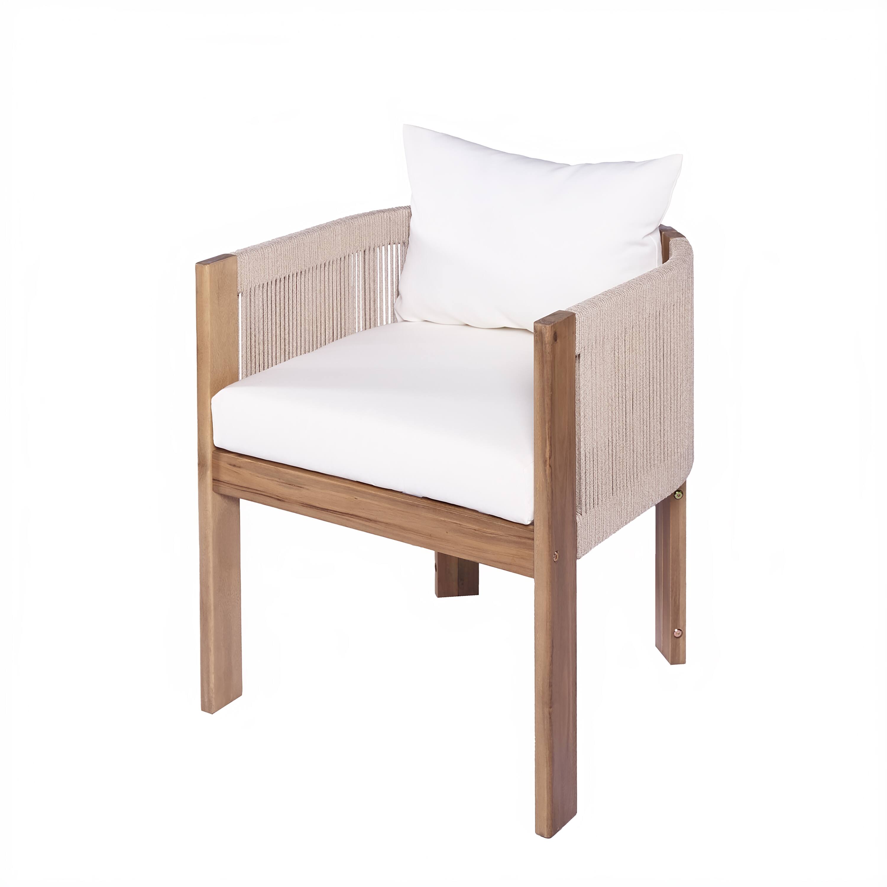 Back. Mondawe - Set of 2 Outdoor Wood Dining Chair with Cushion - Teak+ Beige.