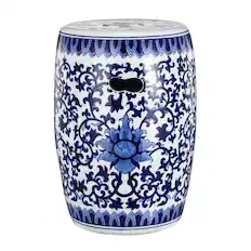 Front. Manhattan Lane - Elegant Classic Garden Stool - White and Blue.