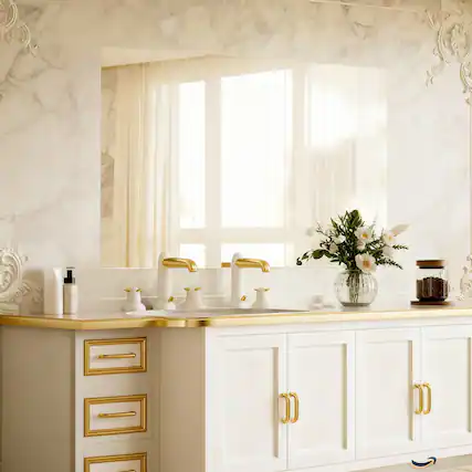 Front. OMOMMD - Deep-Frame Wall Mirror, Tempered Glass, Horizontal/Vertical Mount - Silver 32"L x 24"W.