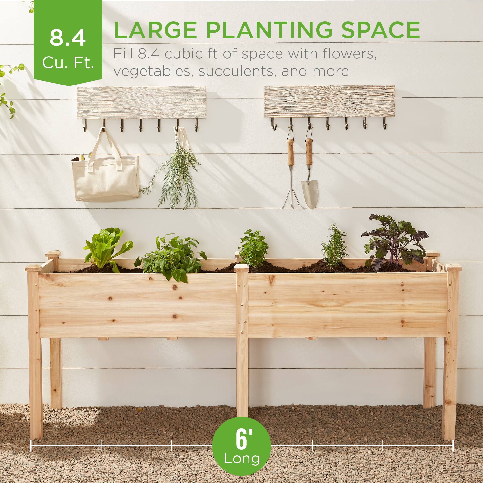 8.4 Cu. Ft.

LARGE PLANTING SPACE

Fill 8.4 cubic ft of space with flowers, vegetables, succulents, and more

6' Long