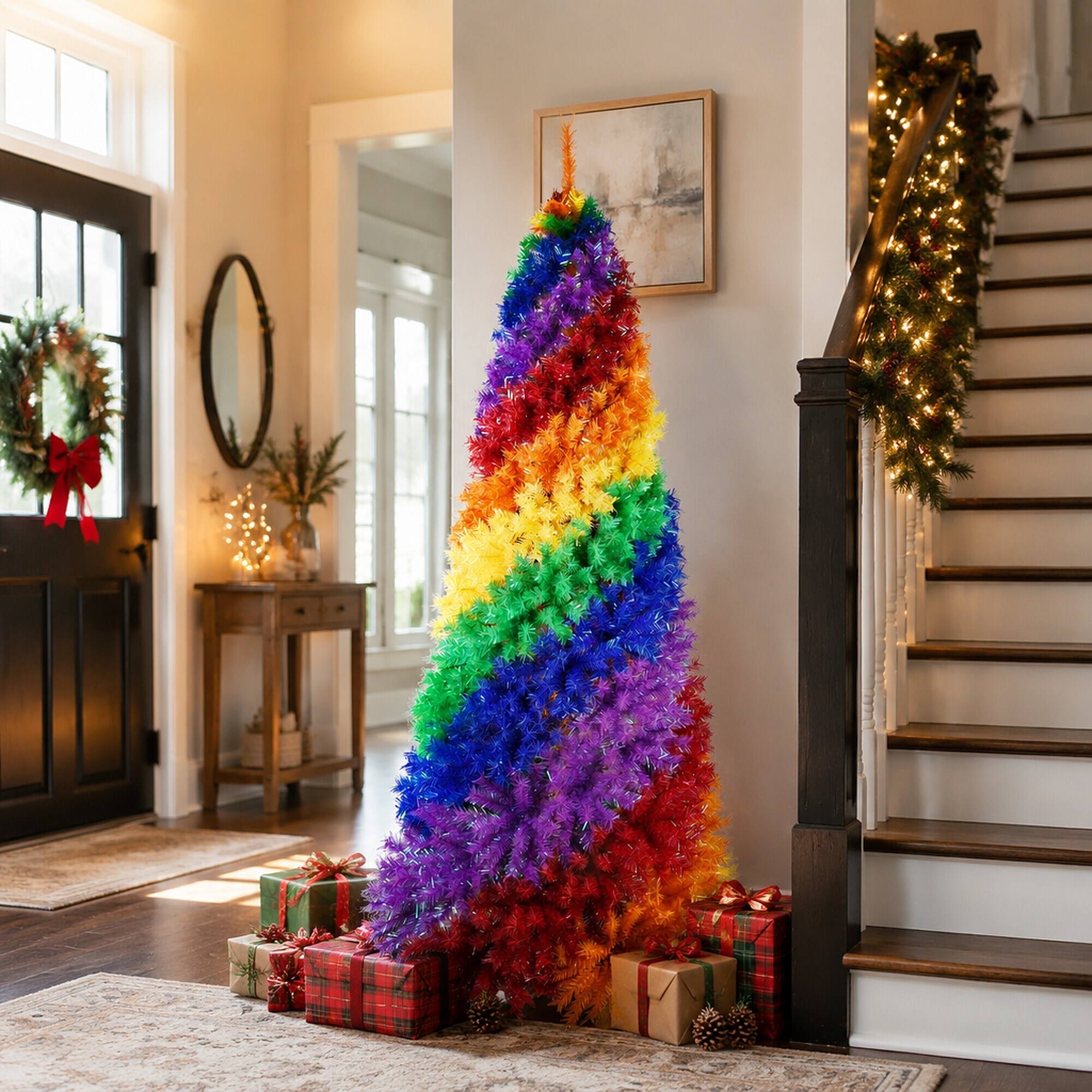 Alt View 1. RYHNUYNE - 7.5Ft Rainbow Spiral Christmas Tree,1825 Branch Tips Colorful PVC Unique Spiral Design Full Lush Shape - Colorful.