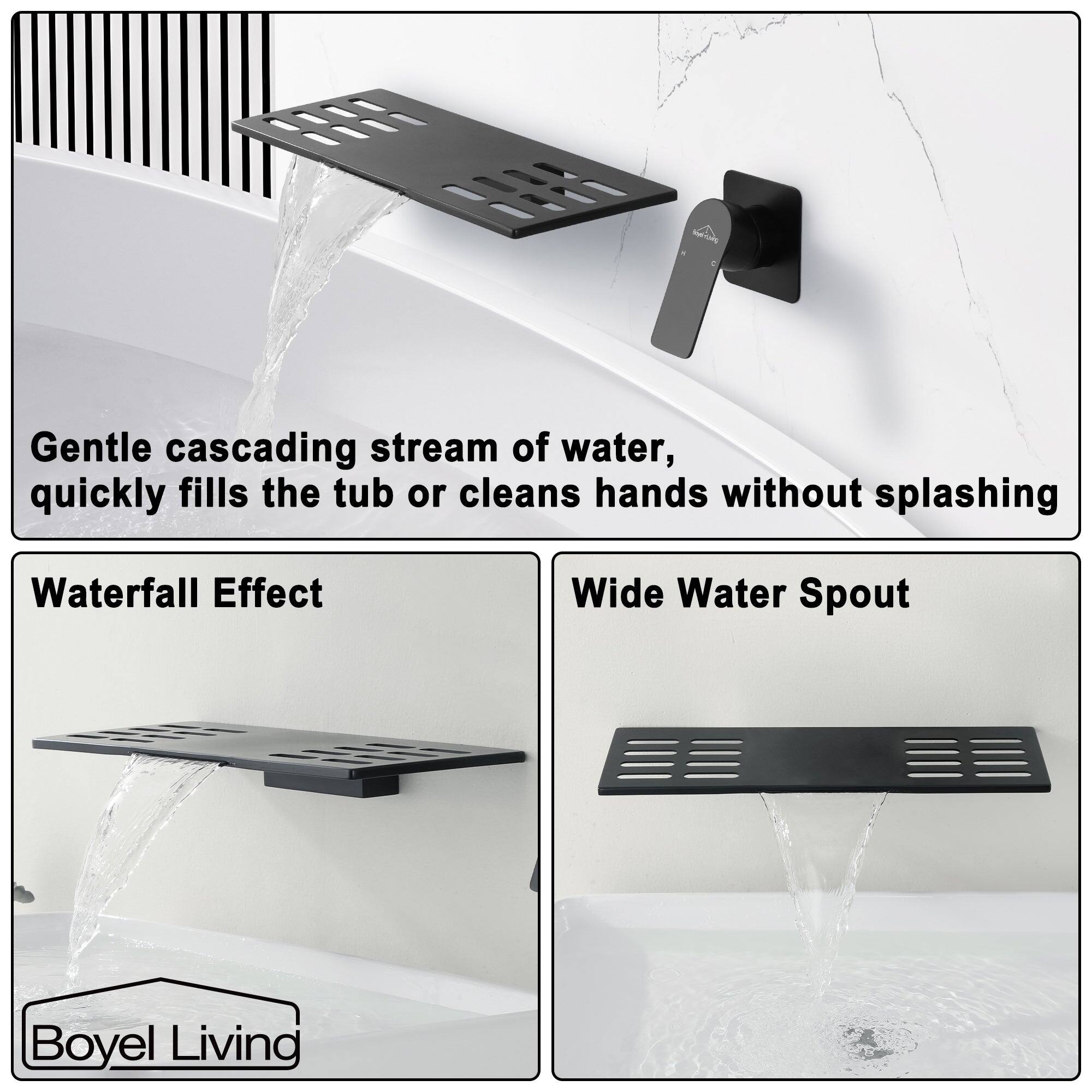 Gentle cascading stream of water, quickly fills the tub or cleans hands without splashing Waterfall Effect Wide Water Spout Boyel Living