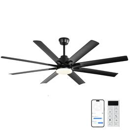 Loheer - 52 Inch Smart Ceiling Fan with Light Black 8 Blade Reversible DC Motor Voice Remote Modern Indoor Patio Fan