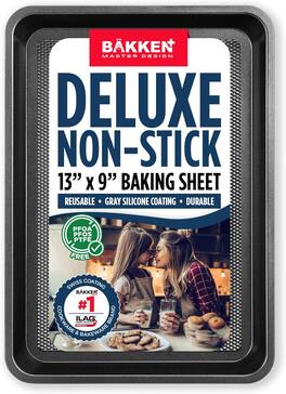 Bakken- Swiss - BAKKEN Cookie Sheet 13.58", Nonstick Carbon Steel, Diamond Texture, Oven Safe 450°F, PFOA/PTFE Free - Gray