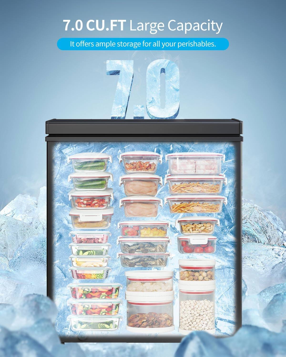 Alt View 2. Circus Cirle - 7.0 cu. ft. chest freezer with 7-level adjustable thermostat and removable storage basket (black) - BLACK.