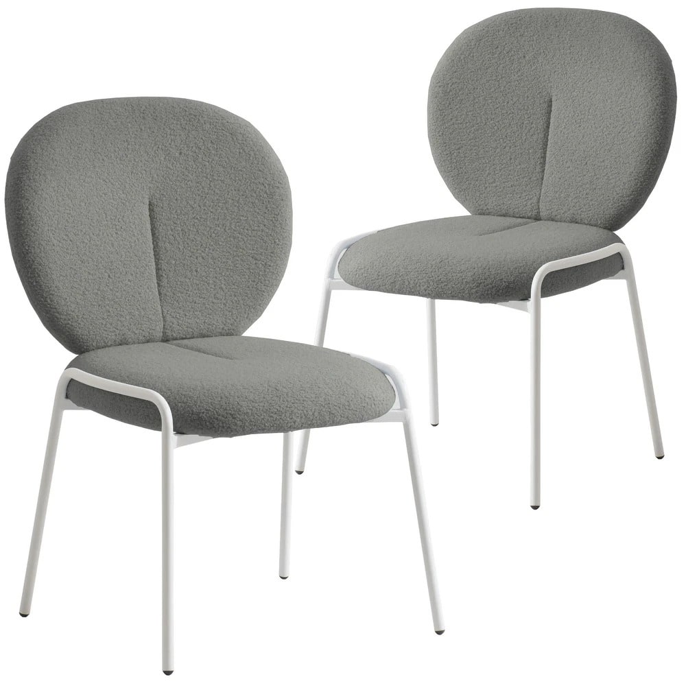 LeisureMod - Celestial 2-PCS Modern Boucle Dining Chair, Padded Sponge Cushion Kitchen Side Chair with Scratch-Resistant Floor Glides - Green