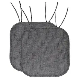 Sweet Home Collection - Herringbone Stitch Memory Foam Non-Slip 16" x 16" Chair Cushion Pad with Ties, 2-Pack - Black