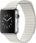 Angle. Apple - Apple - Apple Watch (first-generation) 42mm Stainless Steel Case - White Leather Loop Medium Band - White Leather Loop Medium Band.