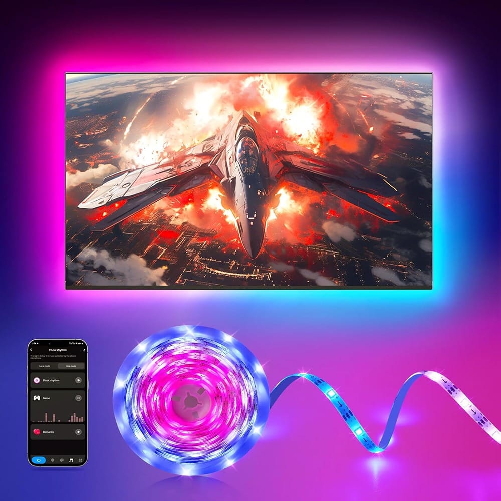 Front. PARKER SLATER - 26.25ft RGBIC LED Strip Lights for 75-100in TV Backlight with Music Sync, APP & Voice Control, Scene Modes - RGB.